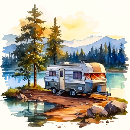 Camping Camper 100% Cotton Fabric Panel Block BB326