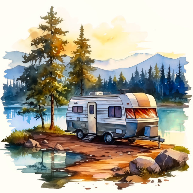 Camping Camper 100% Cotton Fabric Panel Block BB326