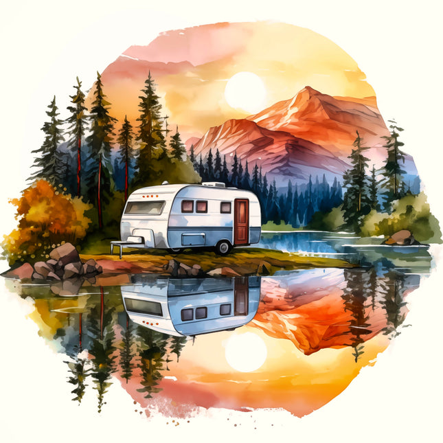 Camping Camper 100% Cotton Fabric Panel Block BB329