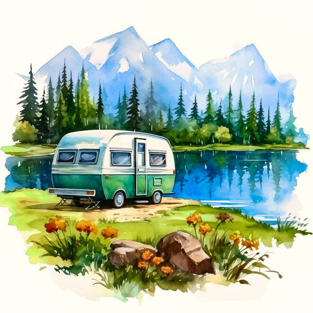 Camping Camper 100% Cotton Fabric Panel Block BB333