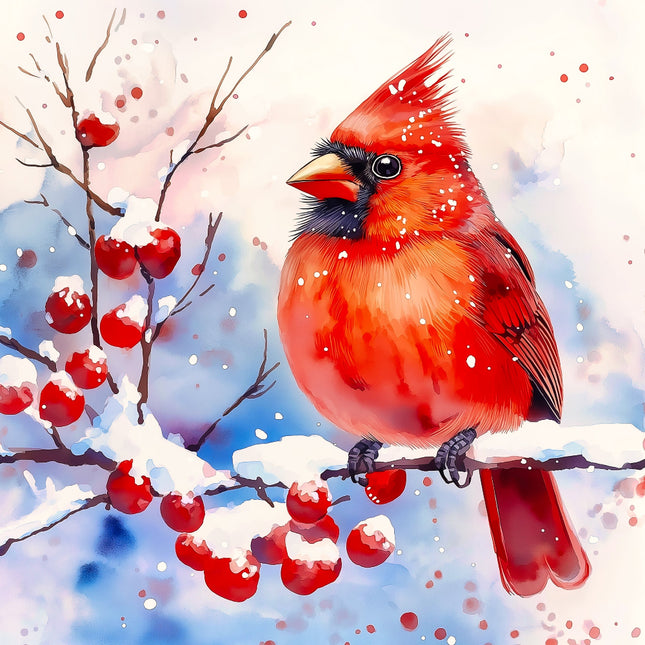 Red cardinal bird on a branch fabric panel