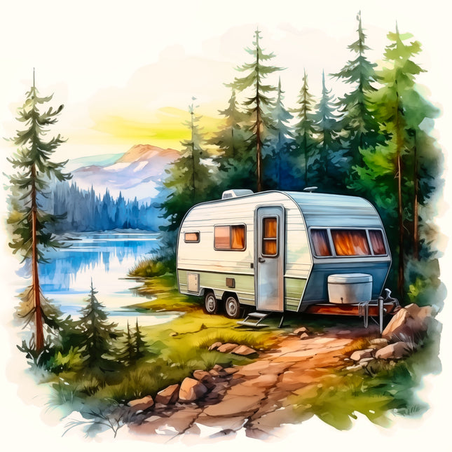 Camping Camper 100% Cotton Fabric Panel Block BB340