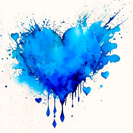 Blue Splash Heart 100% Cotton Fabric Panel Block BB3500