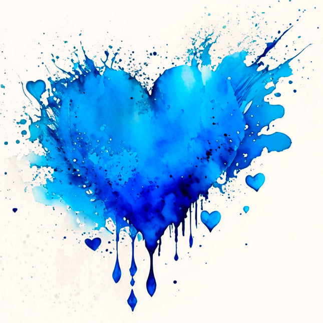 Blue Splash Heart 100% Cotton Fabric Panel Block BB3500