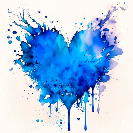 Blue Splash Heart 100% Cotton Fabric Panel Block BB3502