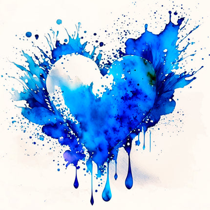 Blue Splash Heart 100% Cotton Fabric Panel Block BB3507