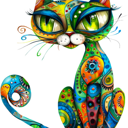 Colorful Cat 100% Cotton Fabric Panel Block BB3525