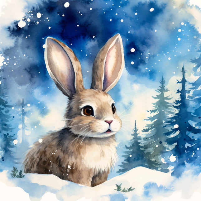 rabbit in a snowy forest quilt block