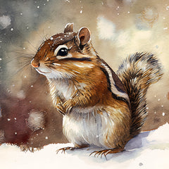 Illustration of a chipmunk in the snow fabric panel