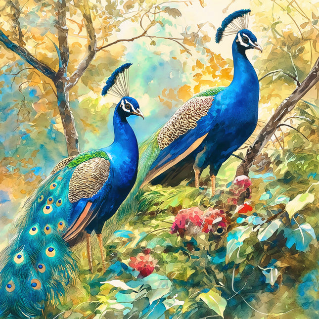 peacocks cotton fabric panel