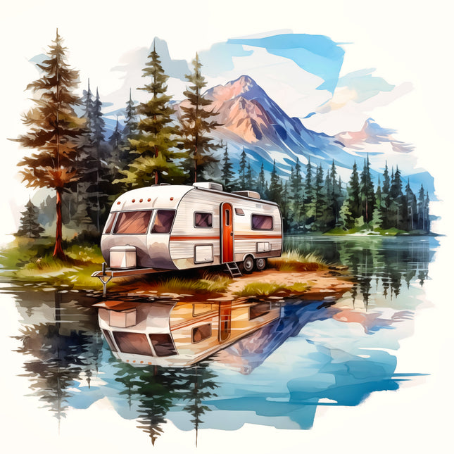 Camping Camper 100% Cotton Fabric Panel Block BB358