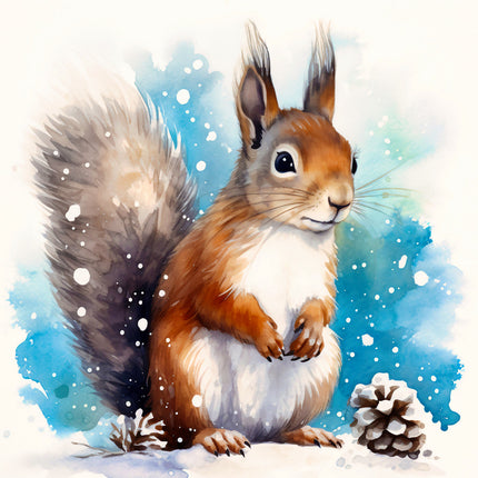squirrel with a snowy background fabric panel