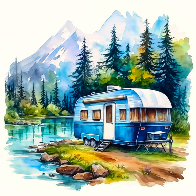 Camping Camper 100% Cotton Fabric Panel Block BB362