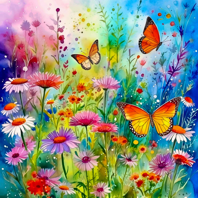 butterflies and flowers with vibrant colors fabric panel