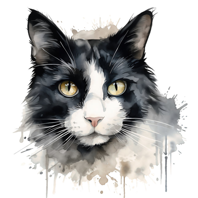 Black White Tuxedo Cat 100% Cotton Fabric Panel Block BB4016