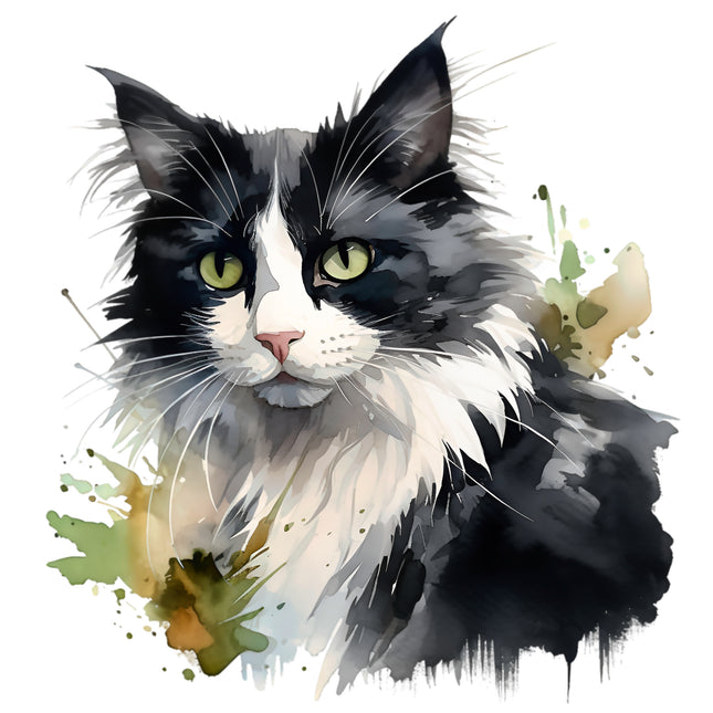 Black White Tuxedo Cat 100% Cotton Fabric Panel Block BB4020