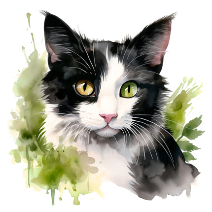 Black White Tuxedo Cat 100% Cotton Fabric Panel Block BB4023