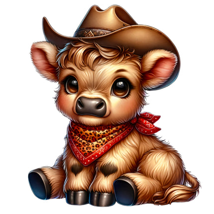 Western Country Highland Cow 100% Cotton Fabric Panel Block BB420