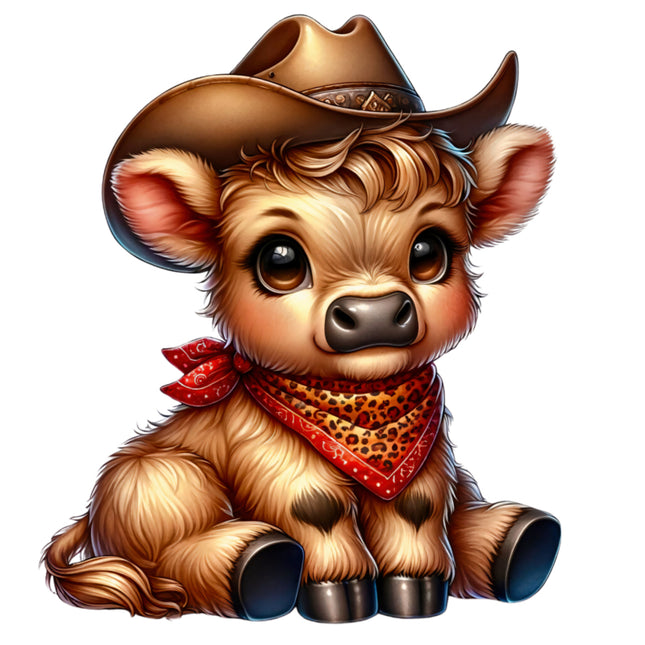 Illustration of a cute cow in a cowboy hat and bandana fabric panel