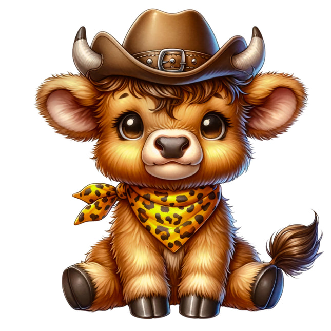 Western Country Highland Cow 100% Cotton Fabric Panel Block BB427