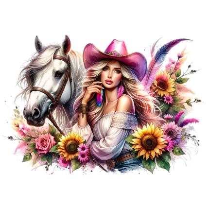 Cowgirl & Horse 100% Cotton Fabric Panel Block BB449