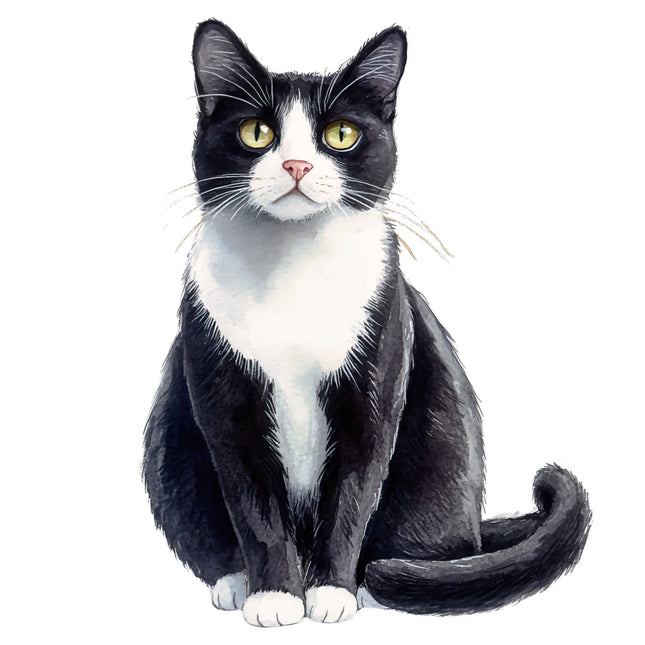 Black White Tuxedo Cat 100% Cotton Fabric Panel Block BB4901