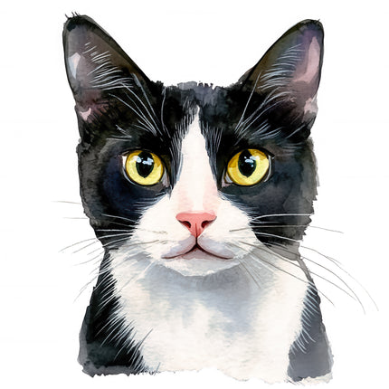 Black White Tuxedo Cat 100% Cotton Fabric Panel Block BB4902