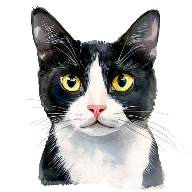 Black White Tuxedo Cat 100% Cotton Fabric Panel Block BB4902