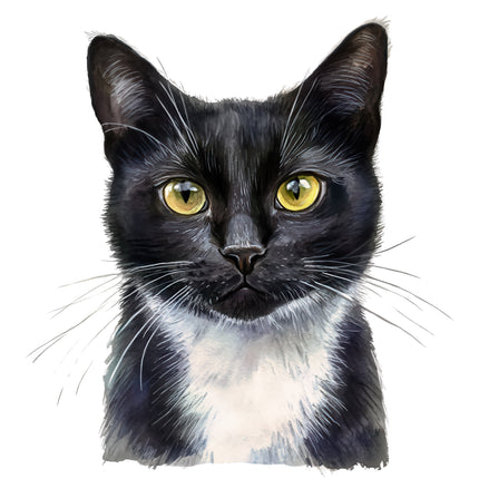 Black White Tuxedo Cat 100% Cotton Fabric Panel Block BB4905