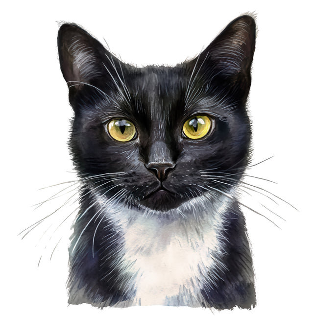 Black White Tuxedo Cat 100% Cotton Fabric Panel Block BB4905