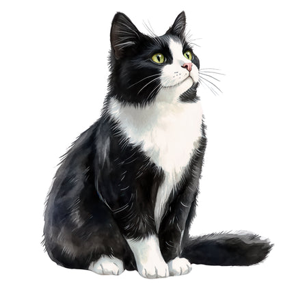 Black White Tuxedo Cat 100% Cotton Fabric Panel Block BB4906