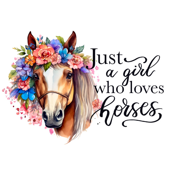 Just A Girl Who Loves Horses 100% Cotton Fabric Panel Block BB615
