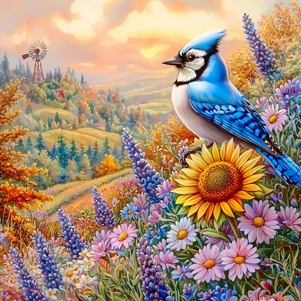 Blue jay bird quilt block