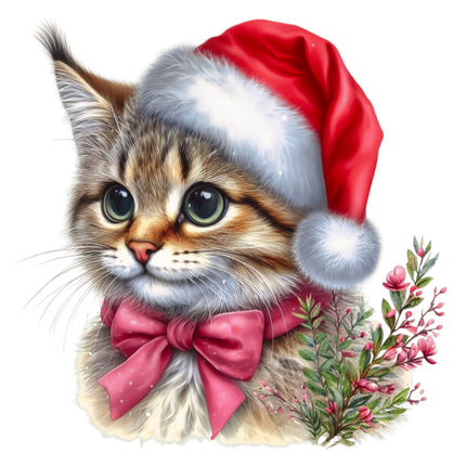 Christmas Cat 100% Cotton Fabric Panel Block BB76