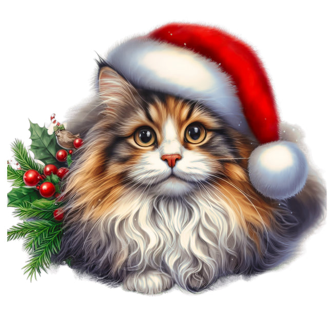 Christmas Cat 100% Cotton Fabric Panel Block BB77