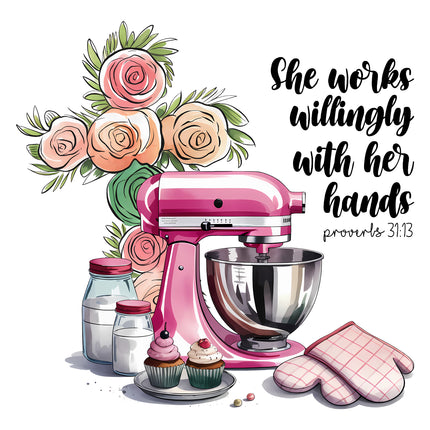 Proverbs 31:13 Baker Baking 100% Cotton Fabric Panel Block BB780