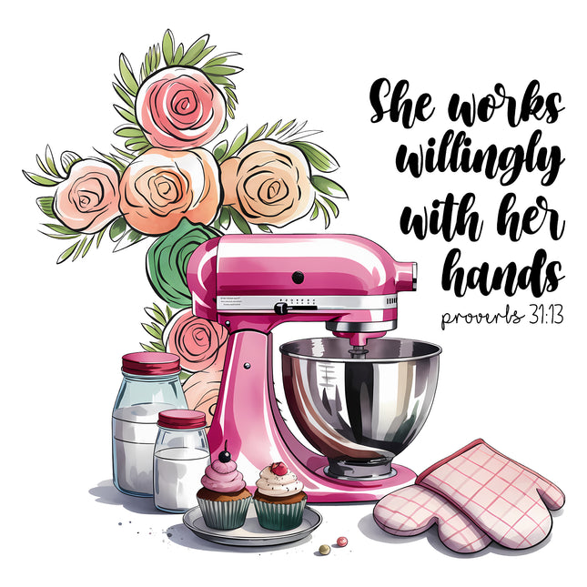 Proverbs 31:13 Baker Baking 100% Cotton Fabric Panel Block BB780