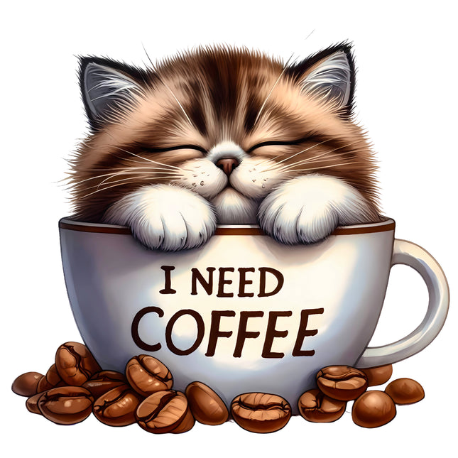 I Need Coffee Cat in Cup 100% Cotton Fabric Panel Block BB90