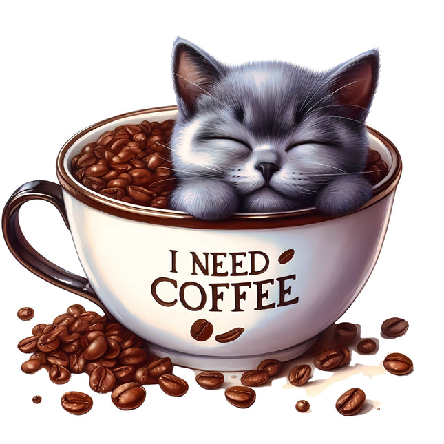 I Need Coffee Cat in Cup 100% Cotton Fabric Panel Block BB95