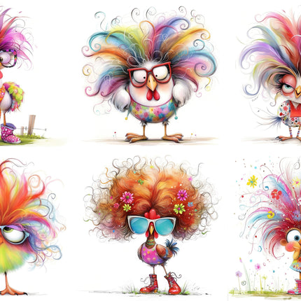 6 Piece 5"x5" Humor Birds 100% Cotton Fabric Panel Squares Quilting Blocks