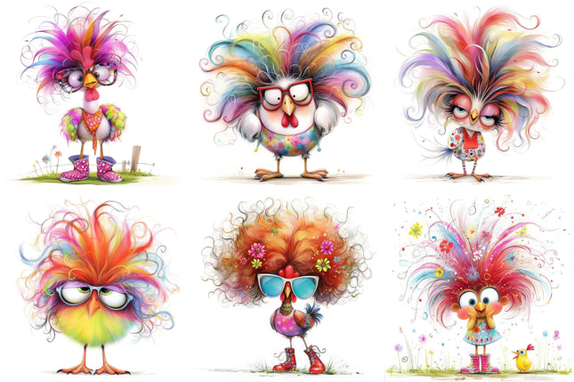 6 Piece 5"x5" Humor Birds 100% Cotton Fabric Panel Squares Quilting Blocks