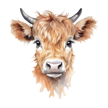 A digitally printed 100% cotton fabric panel featuring a block of a highland cow's face.