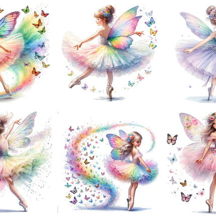 6 Piece 3"x3" Butterfly Ballerinas 100% Cotton Fabric Panel Squares Quilting Blocks