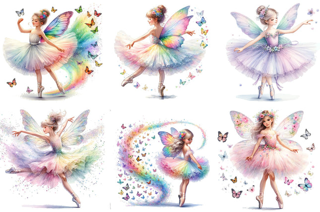 6 Piece 5"x5" Butterfly Ballerinas 100% Cotton Fabric Panel Squares Quilting Blocks