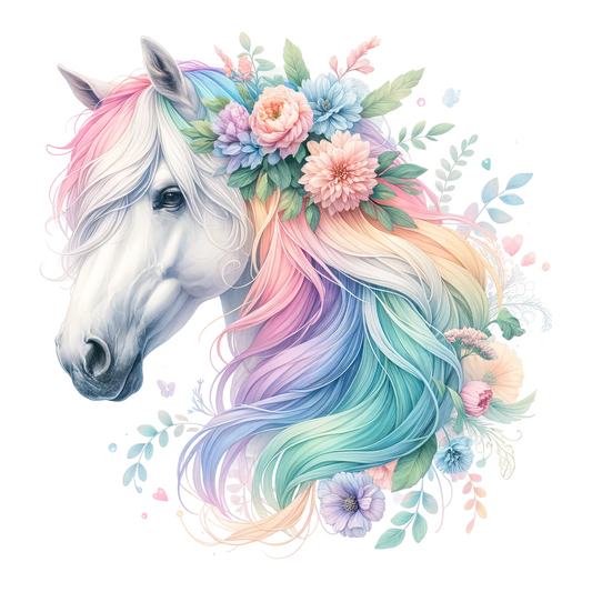 Pastel Horse 100% Cotton Fabric Panel Square | Quilting Sewing Block | Saphies Fabrics AM1300