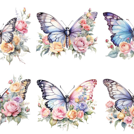 6 Piece 6"x6" Butterflies 100% Cotton Fabric Panel Squares Quilting Blocks