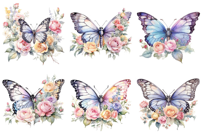 6 Piece 6"x6" Butterflies 100% Cotton Fabric Panel Squares Quilting Blocks