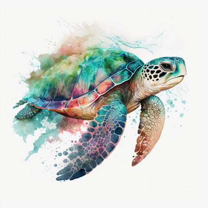 A digitally printed 100% cotton fabric panel featuring a multicolored turtle 