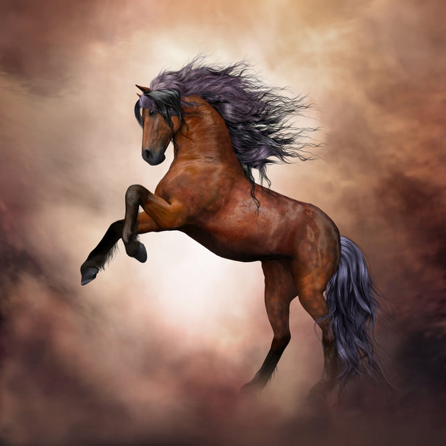 Brown horse with a flowing mane fabric panel