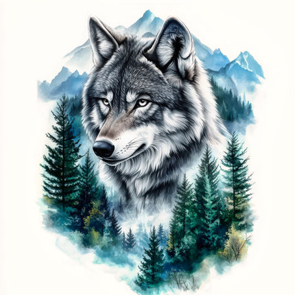 Wolf in a forest quilt panel